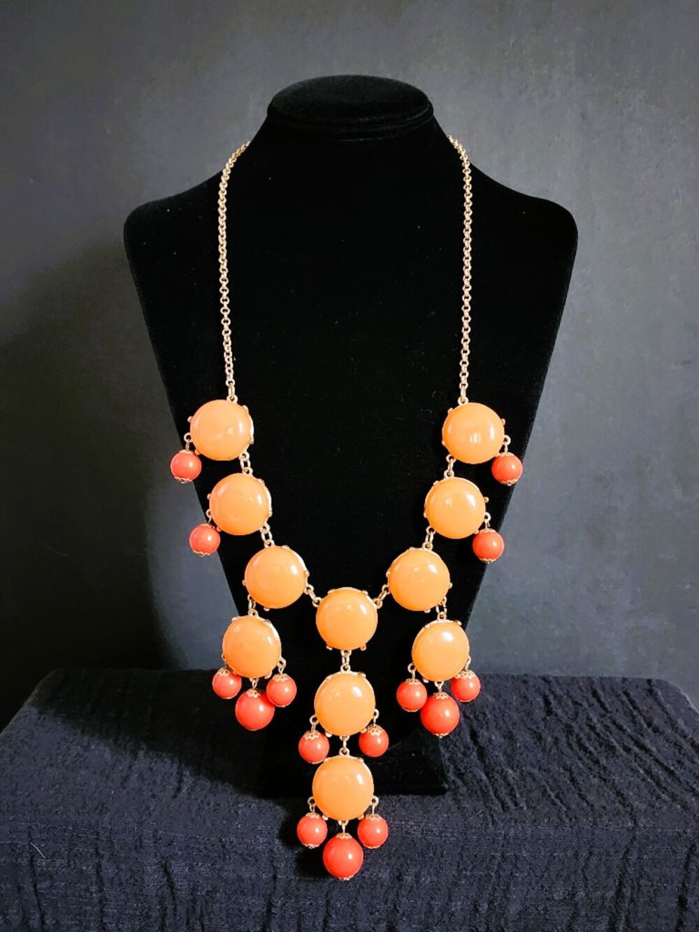 Vintage 2010 Era J.Crew Light & Deep Orange Bubble Statement Necklace